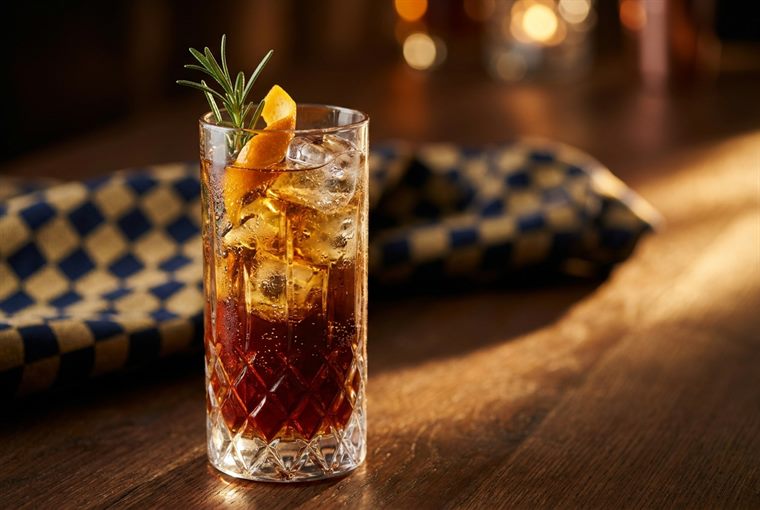 Der Kräuterbua: Kräuterlikör mit Tonic, Rosmarin und Orangenzeste
